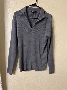 Michael Kors Men’s Grey Quarter-Zip Ribbed Pullover Sweater - Size L- L124